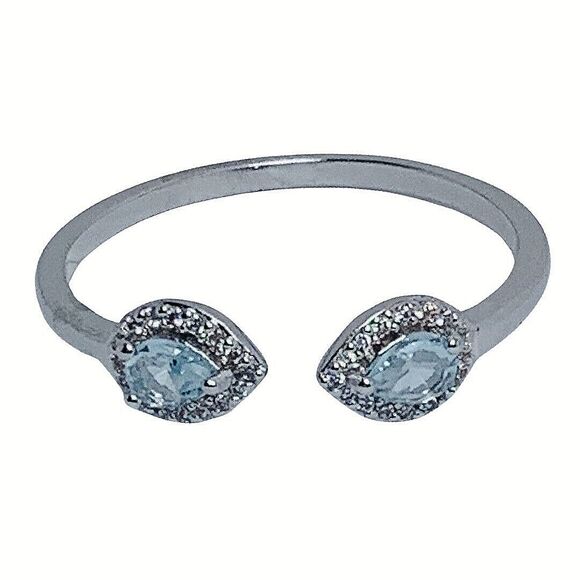 Aquamarine Pear Open Front Ring Sz 10 Rhodium Plated Marquise pretty - Picture 5 of 16